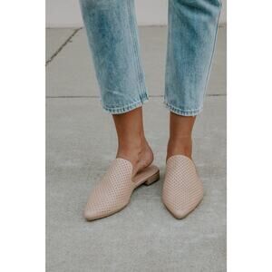 Saffron Pointed Toe Leather Mules Nude - 6